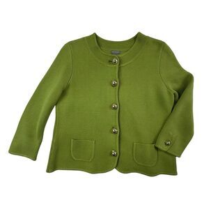 Ann Taylor Sweater Jacket Women Medium Silk Blend Green Silver Button Blazer